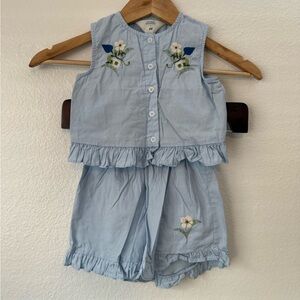 H&M Georgia Beaumont Embroidered Ruffled Poplin Set Light Blue Girls 3T Cotton